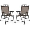 Set of 2 Patio Folding Chairs Sling Portable Dining Chair Set with Armrest