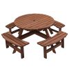 8 Person Wooden Picnic Table, Outdoor Camping Dining Table with Seat, Garden, DIY w/ 4 Built-in Benches, 2220lb Capacity