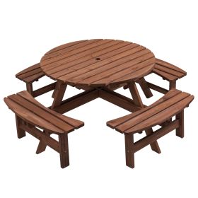 8 Person Wooden Picnic Table, Outdoor Camping Dining Table with Seat, Garden, DIY w/ 4 Built-in Benches, 2220lb Capacity