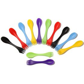 Arroyner 12Pcs Plastic Sporks 3 in 1 Camping Spoon Fork Knife Cutlery Utensil for Home Restaurant Outdoor Activities Hiking Travel