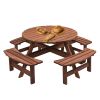 8 Person Wooden Picnic Table, Outdoor Camping Dining Table with Seat, Garden, DIY w/ 4 Built-in Benches, 2220lb Capacity