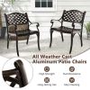 Cast Aluminum Patio Chairs Set of 2 Dining Chairs with Armrests Diamond Pattern