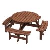 8 Person Wooden Picnic Table, Outdoor Camping Dining Table with Seat, Garden, DIY w/ 4 Built-in Benches, 2220lb Capacity