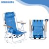 Folding Beach Chair Set of 2 for Adults, 4 Position Portable Backpack Foldable Camping Chair with Headrest Cup Holder and Wooden Armrests, Blue