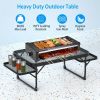 Foldable Camping Table Collapsible Picnic Aluminum Alloy Grill Stand Max Load BBQ Table with 2 Side Trays