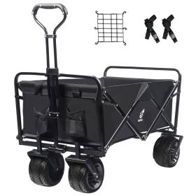 Collapsible Heavy Duty Beach Wagon Cart Outdoor Folding Utility Camping Garden Beach Cart with Universal Wheels Adjustable Handle Shopping (Black) (Color: General)