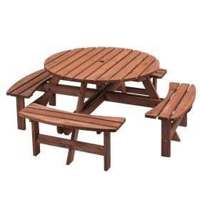 Circular Outdoor Wooden Picnic Table with Built-in Benches for Patio Backyard Garden; DIY; 1720lb Capacity; Natural/Gray (Color: brown)