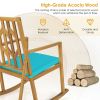 Patio Acacia Wood Rocking Chair Sofa with Armrest and Cushion for Garden and Deck