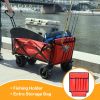 Collapsible Heavy Duty Beach Wagon Cart Outdoor Folding Utility Camping Garden Beach Cart with Universal Wheels Adjustable Handle Shopping (Red)